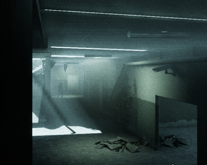 Abandoned hospital corridor